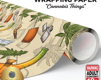 Papel de regalo para fumetas, papel de regalo vintage de marihuana, papel de regalo de marihuana, papel de regalo de cannabis, diseño elegante de marihuana, artículos de cannabis 420