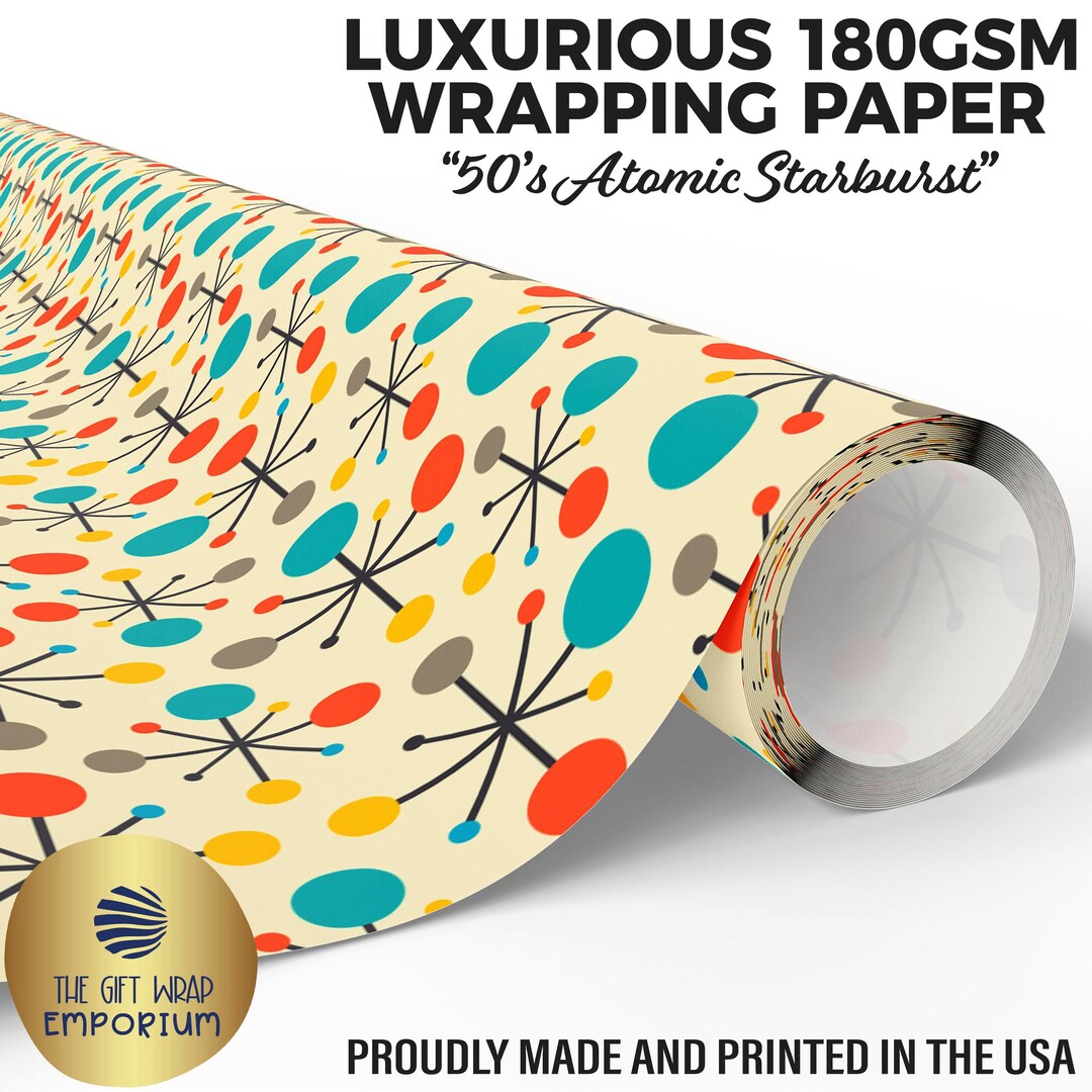 50's Atomic Starburst Wrapping Paper, Mid Century Atomic Gift Wrap ...