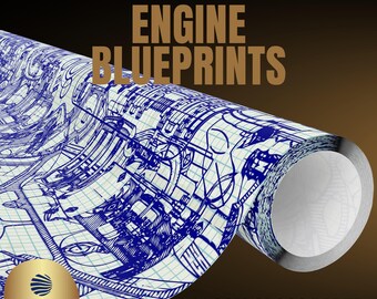 Engine Blueprints Wrapping Paper, Mechanical Drafting Gift, Engineering Gift Wrap, Gift Wrap for Car Lovers, Mechanics and Auto Enthusiasts