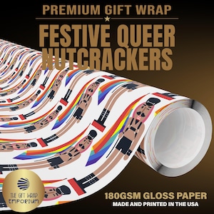 Festive Queer Nutcrackers Wrapping Paper, Queer Christmas, Gay Nutcrackers, Camp Christmas Gift Wrap, Pride Kinkmas, Gay Christmas Gift Wrap image 1