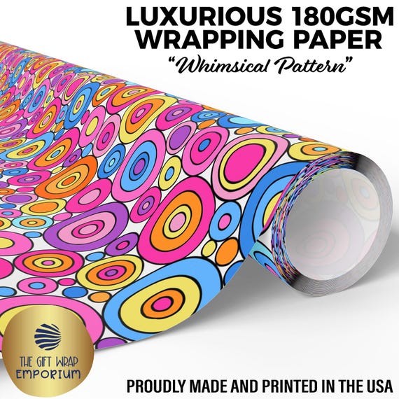 Whimsical Pattern Wrapping Paper, Retro Pop Art Gift Wrap, Colorful Rings, Funky Groovy Circles, 60's Mod Inspired Wrap, Bright Buttons Wrap