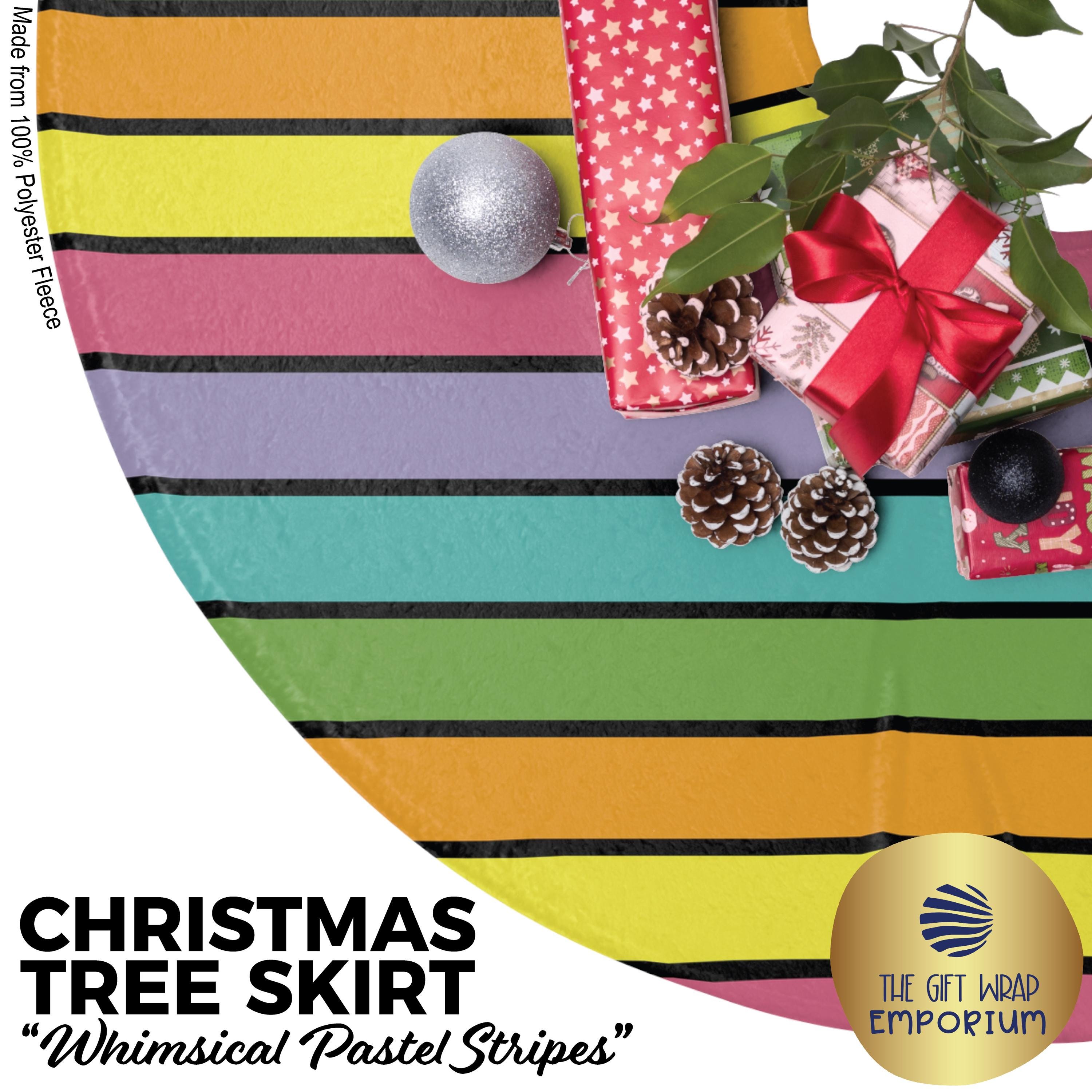 Whimsical Pastel Stripes Christmas Tree Skirt, Whimsical Home Decor, Pastel Xmas Tree, Childish Tree Skirt, Christmas Decor, Whimsy Skirt