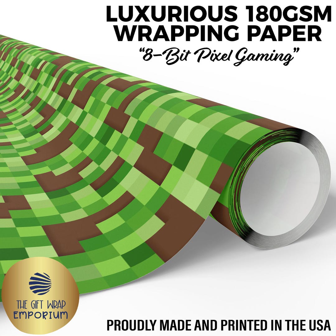 Modern Gamer Wrapping Paper, 8 Bit Pixels Game, Pixel Gamer Wrap, Green ...