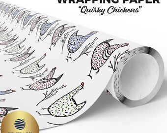 Papel de regalo con gallinas extravagantes, gallinas dibujadas a mano, estilo cottagecore, papel de regalo para despedida de soltera, gallinas extravagantes, gallinas abstractas, humor de granja