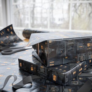 Gothic Haunted Houses Wrapping Paper, Spooky Gift Wrap, Halloween Wrapping Paper, Gift Wrap for Goths, Creepy Wrapping Paper, Goth Gift Idea image 5