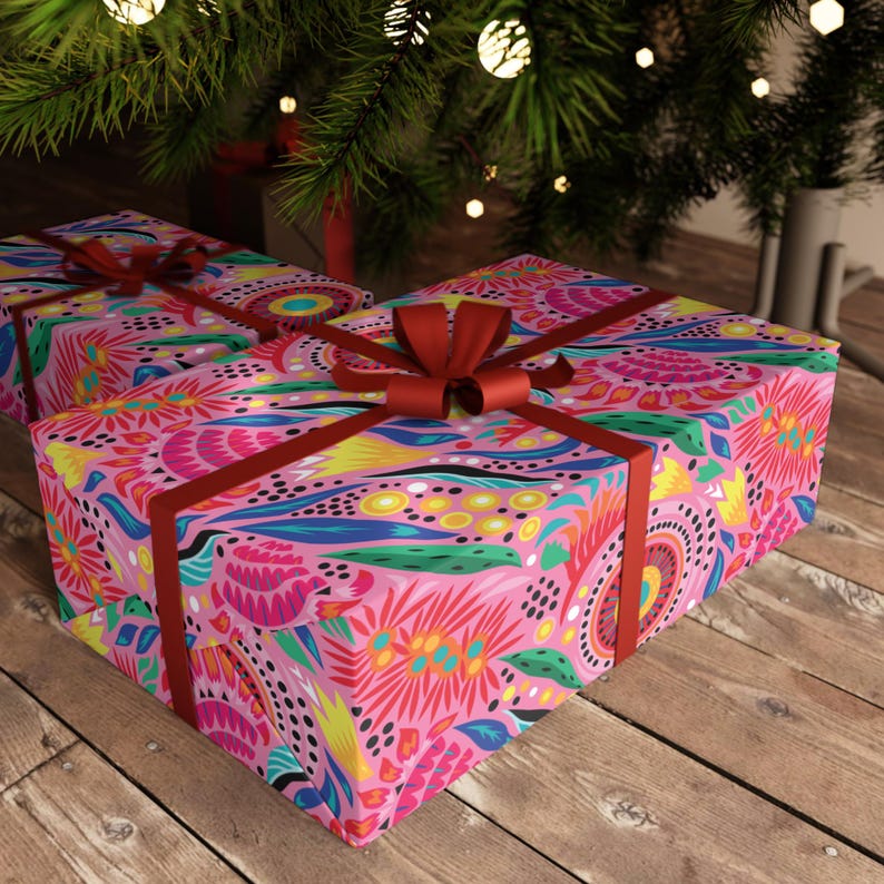 Papel de regalo con flores silvestres abstractas, papel de regalo con flores rosas, papel de regalo con flores rosas y naranjas, papel de regalo con flores abstractas. imagen 6