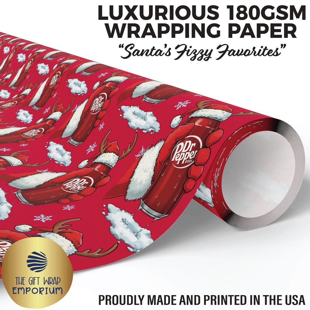 Santa's Fizzy Favorites Wrapping Paper, Santa Soda Gift Wrap, Christmas ...