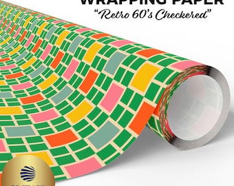 Retro 1960's Checkered Wrapping Paper, Vintage Geometric Gift Wrap, Sixties Wrapping Paper Design, Mid-Century Grid Pattern Wrapping Paper