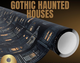 Gothic Haunted Houses Wrapping Paper, Spooky Gift Wrap, Halloween Wrapping Paper, Gift Wrap for Goths, Creepy Wrapping Paper, Goth Gift Idea