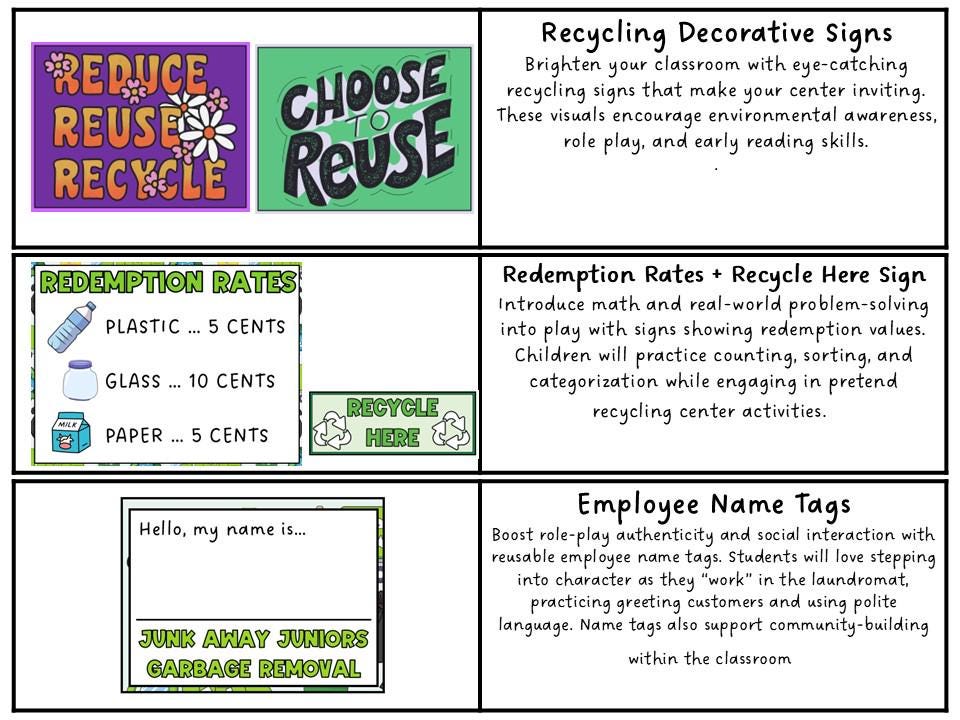 Recycling Center and Garbage Truck Dramatic Play | Preschool & Pre-k ...