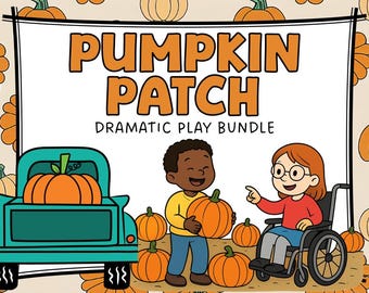 Centro de Brincadeiras Dramáticas Pumpkin Patch: Kit de Brincadeiras de Outono para Imprimir e Brincar para Pré-escola e Jardim de Infância