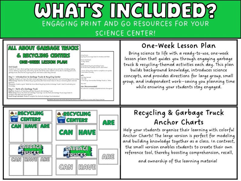 Garbage Truck & Recycling Center Science Bundle – Ages 3-8 – Community ...