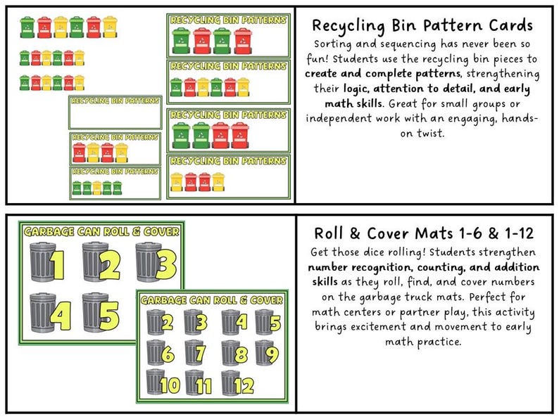 Garbage Truck and Recycling Math + Literacy Bundle for Preschool and ...