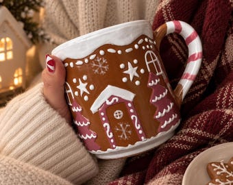 Hand Painted Holiday House Mug 15oz Talavera Pottery Made in Puebla Mexico Christmas Mugs