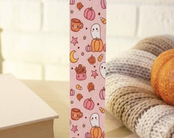 Spooky Cute Ghost Bookmark: Glossy Double Sided, Pink Halloween Art