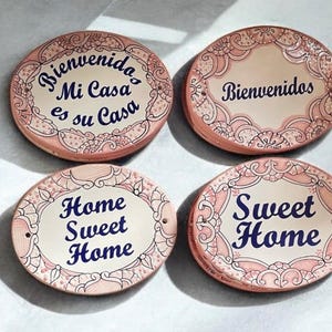 Pink Talavera Pottery Welcome Sign Mexican Ceramic Wall Art for Indoor & Outdoor Home Decor Handmade Gift