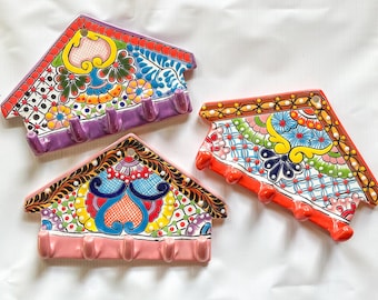 Talavera Key Holder  Authentic Mexican Pottery Wall Decor Colorful Housewarming Gift Made in Mexico Hand-Painted Ceramic Art Home Decor