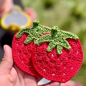 Strawberry Crochet Coaster, Mug Coaster, Drink Coaster, 100% Cotton,Strawberry Aesthetic, Handmade Gift Idea, Crochet Fruit Coaster, Gift
