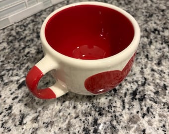 Handmade Ceramic Mug, Heart Design Coffee Cup, Ceramic Mug with Hearts, Ceramic Tea Cup, Cute Aesthetic Ceramic Mug, Coffee Lover, 16 oz