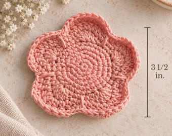 pink flower crochet coaster