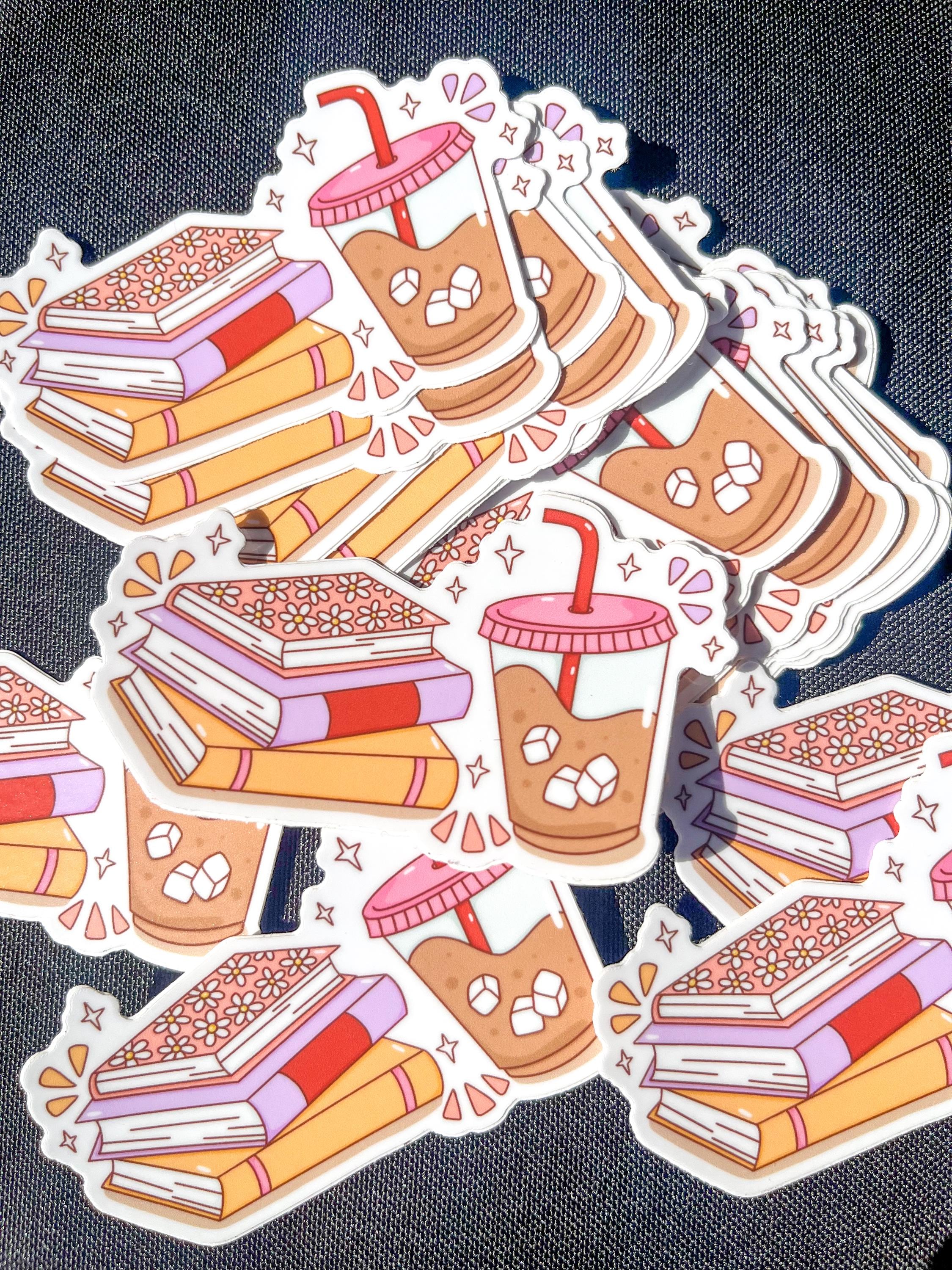 Iced Coffee & Books Sticker Cozy Aesthetic Book Lover Sticker Water ...