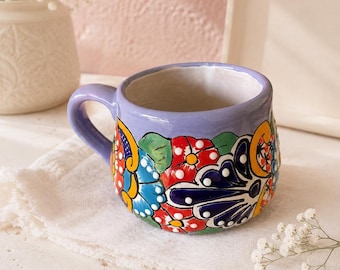 talavera mug made in mexico pink and blue mugs