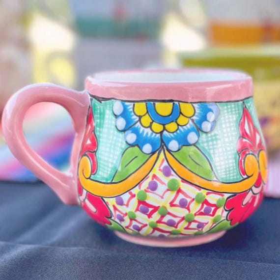手作りのメキシコのタラベラ陶器マグカップ、手描きのセラミック
