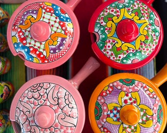 Mexican Pottery Bowl with Spoon Pink Talavera Kitchen Home Decor Salsa Bowl Talavera Pottery Mexican Bowl with Lid / Spoon Kitchenware