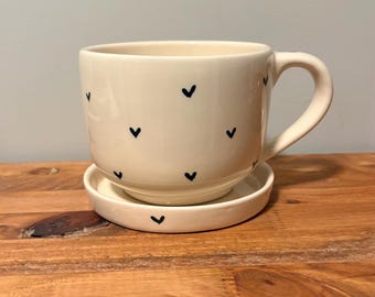 16 oz Coffee Cup Hand-Painted Ceramic Mug  Mexican Pottery hearts