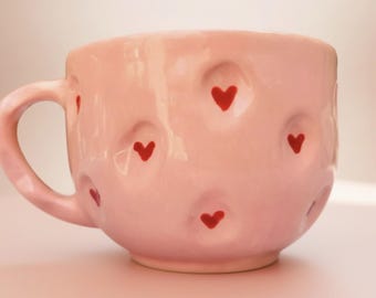 Hand Painted Pink Heart Ceramic Mug 16 oz Handmade in Mexico