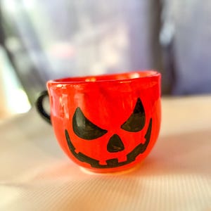 Halloween Keramik Becher Made in Mexico Handbemalte Mikrowelle Sicher Gruselige Kaffeetasse Kürbis Becher Herbst Geschenk Idee Mexikanische Keramik
