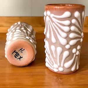 Handmade Mexican Shot Glass Brown & White Ceramic Tequila Glass Wedding Favor Bridal Party Gift Unique Barware Mexican Pottery Gift Idea