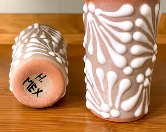 Handmade Mexican Shot Glass Brown & White Ceramic Tequila Glass Wedding Favor Bridal Party Gift Unique Barware Mexican Pottery Gift Idea