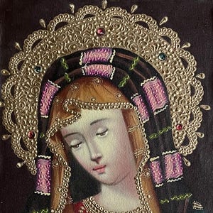 Madonna Virgin Mary Original Painting Oil on Canvas Cusco School 7 3/8 x 11 1/4 CS52523