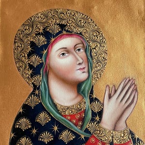 Madonna Virgin Mary Original Painting Oil on Canvas Cusco School 7 3/8 x 11 1/4 CS52530