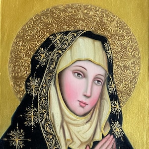 Virgin Mary Original Painting Oil on Canvas Cusco School 7 3/8 x 11 1/4 CS52503