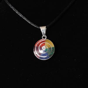 Pachamama Spiral Pendant with Stone Inlay and Seven Chakra Stones Peru 950 Silver Sacred Valley P52520