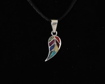 Coca Leaf Pendant with Stone and Shell Inlay Peru 950 Silver Sacred Valley P112583