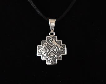 Chakana Pendant Pachamama Spiral Condor Snake Jaguar Seven Chakras Peru 950 Silver and Stone Sacred Valley P112585
