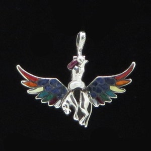 Condor Jaguar Pendant Seven Chakras Silver and Stone Inlay Peru 950 Silver Sacred Valley PJV19