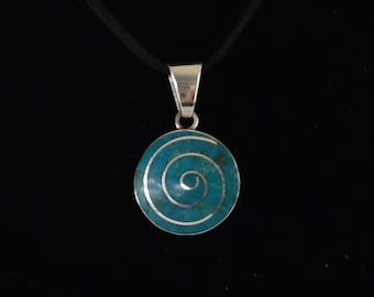 Pachamama Spiral Pendant Turquoise Inlay Seven Chakra Stones Peru 950 Silver Sacred Valley P112589