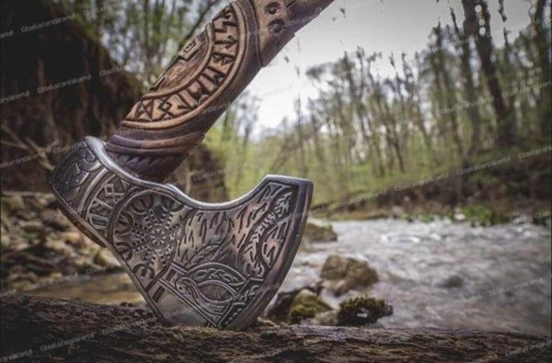 Ripper Runa Axe Rune Engraved Viking Axe | Custom Hand-forged Carbon Steel Bearded Axe ...