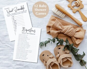 Minimalistiska babyshower-lekar, svartvitt, modernt (PDF)