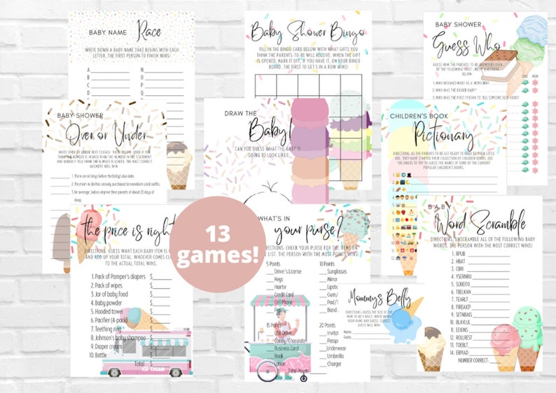 Ice Cream Baby Shower Games, Sprinkle Theme (PDF) - Etsy