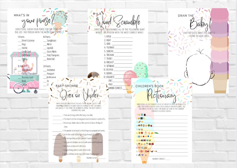 Ice Cream Baby Shower Games, Sprinkle Theme (PDF) - Etsy