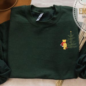 Embroidered Pooh Bear Sweatshirt, Disney Sweatshirt, Christmas Sweatshirt, Winnie Sweatshirt, Disney Christmas Gift, Cartoon Sweatshirt