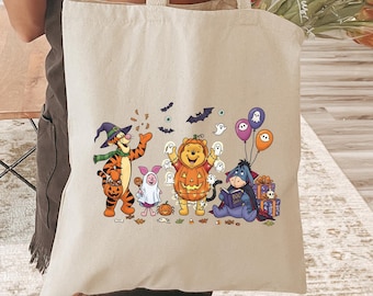 Pooh Bear Tote Bag, Halloween Tote Bag, Pooh Friends Tote Bag, Disney Tote Bag, Cartoon Gifts, Gift For Daughter, Halloween Treat Bag