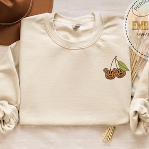 Cherry Pumpkin Embroidered Sweatshirt, Halloween Hoodie, Pumpkin Sweatshirt, Mickey Mouse, Disney Sweatshirt,  Disney Halloween