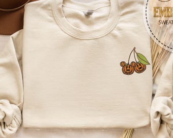 Cherry Pumpkin Embroidered Sweatshirt, Halloween Hoodie, Pumpkin Sweatshirt, Mickey Mouse, Disney Sweatshirt,  Disney Halloween