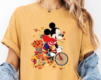 Mickey Fall Shirt, Mickey Riding Bike, Disney Autumn Tee, Disney Thanksgiving Tee, Thankful Shirt, Disneyland T-Shirt, Comfort Colors Shirt